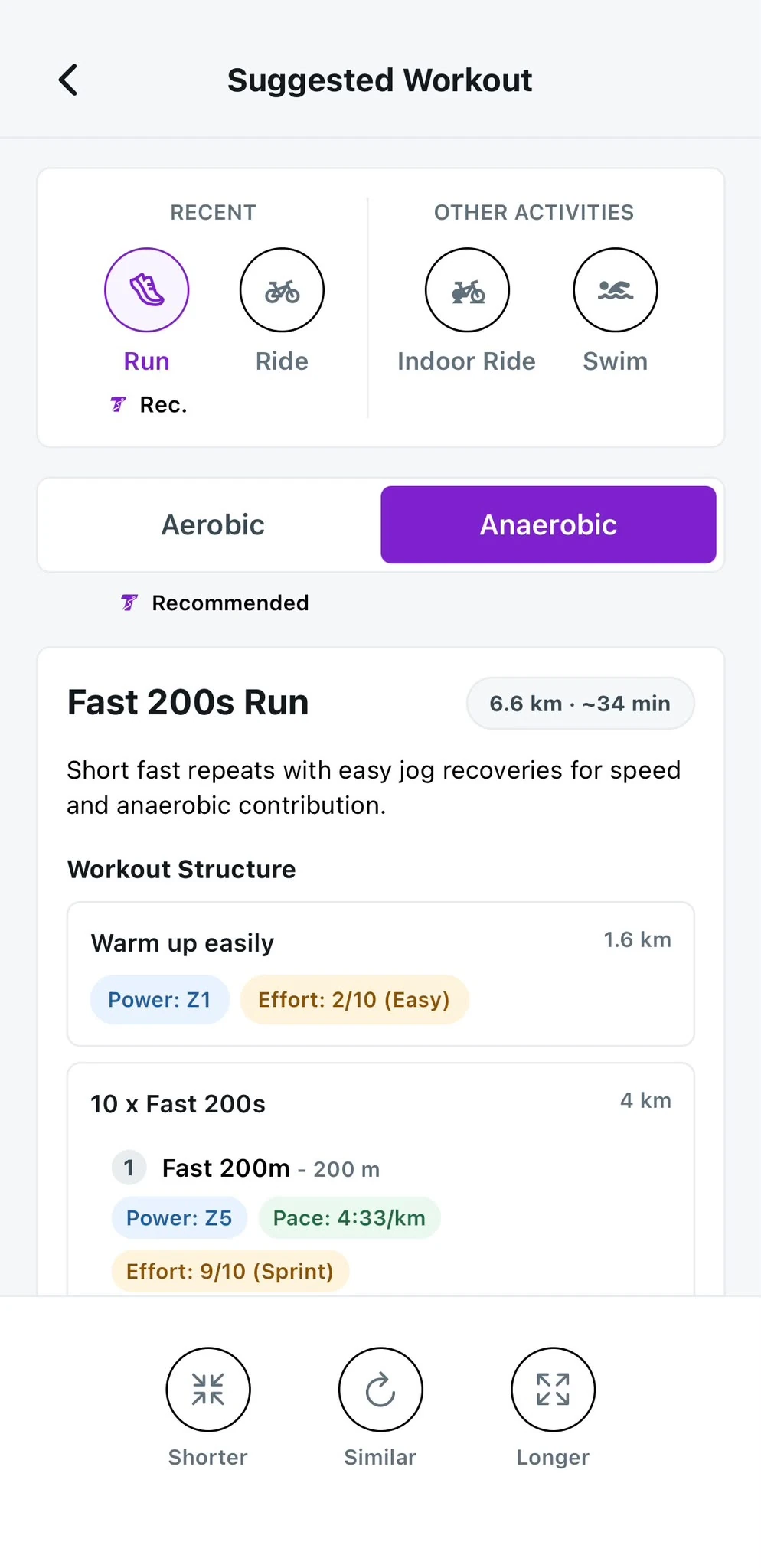 Trakoa suggestedworkout screen